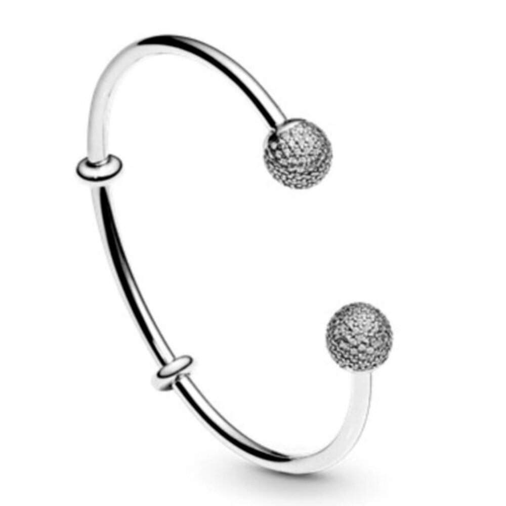 Pandora Silver Open Cuff Bracelet with Pave End Caps